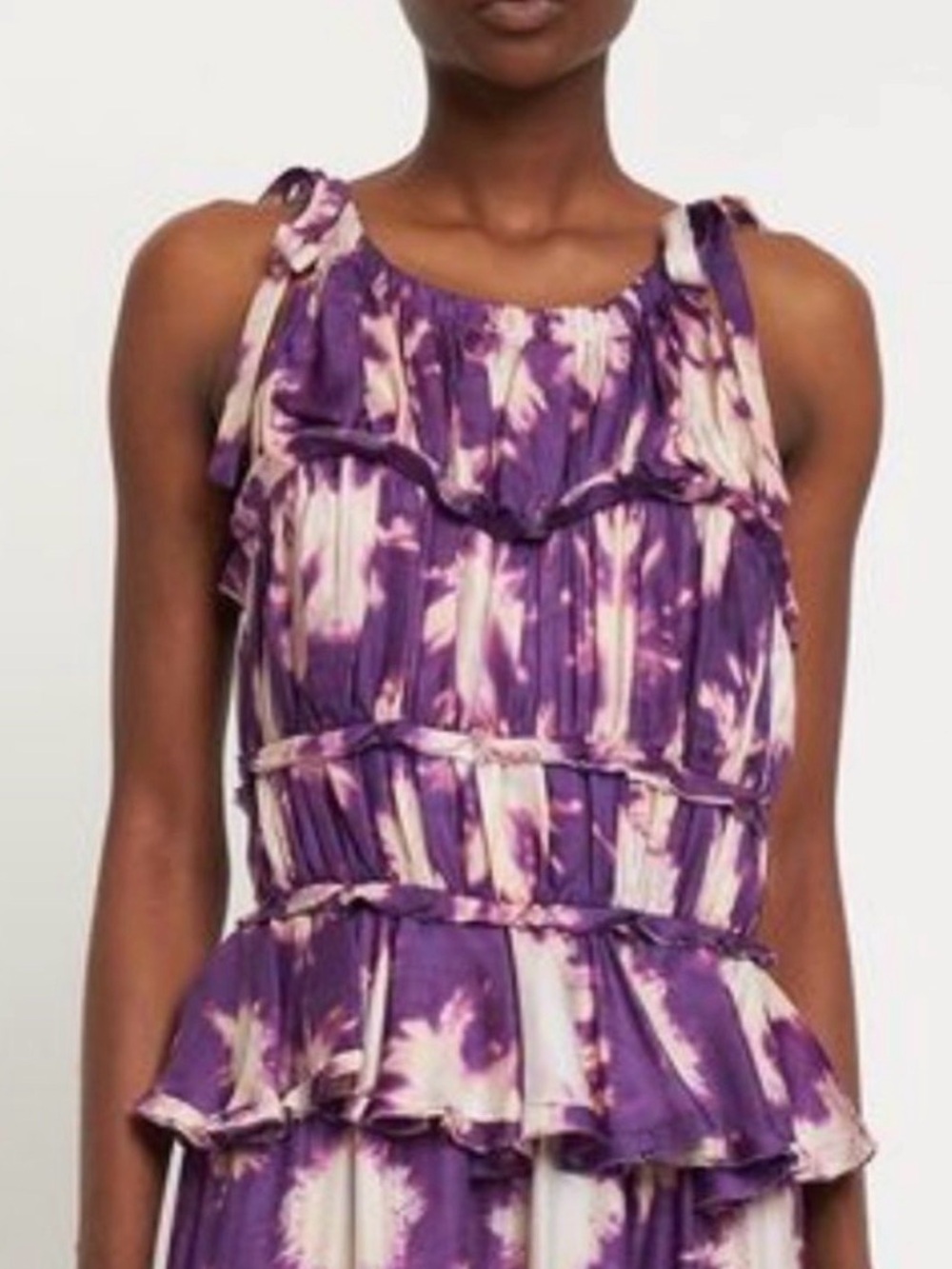 Ulla Johnson Purple and Cream Tie-Dye Ruffle Tier Maxi Dress